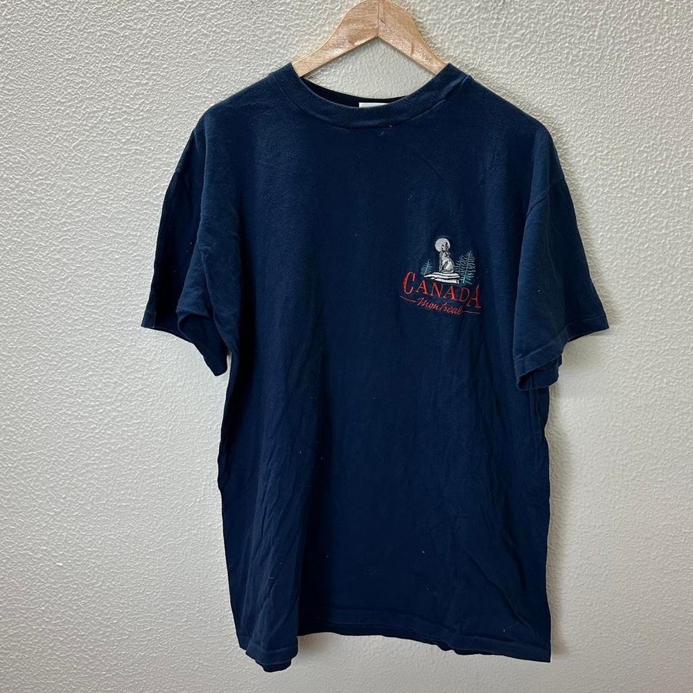 90s Cityscape T-Shirt Mens L Navy Good Vintage Montreal Canada Single Stitch
